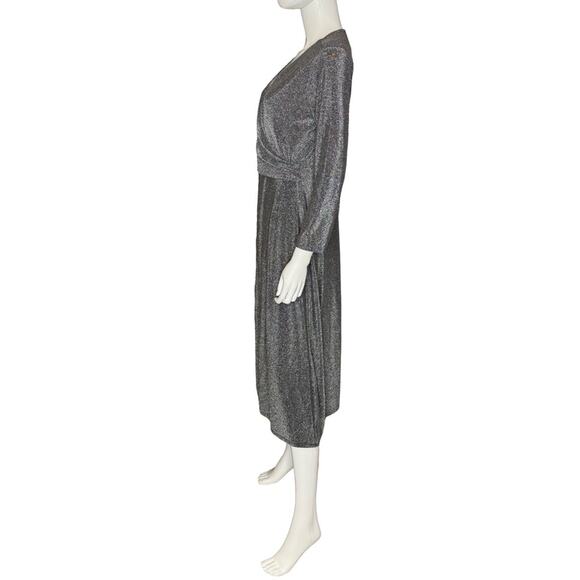MSK Metallic Surplice Neck Jersey-Knit Midi Dress Silver Women’s Sz M - Picture 4 of 9